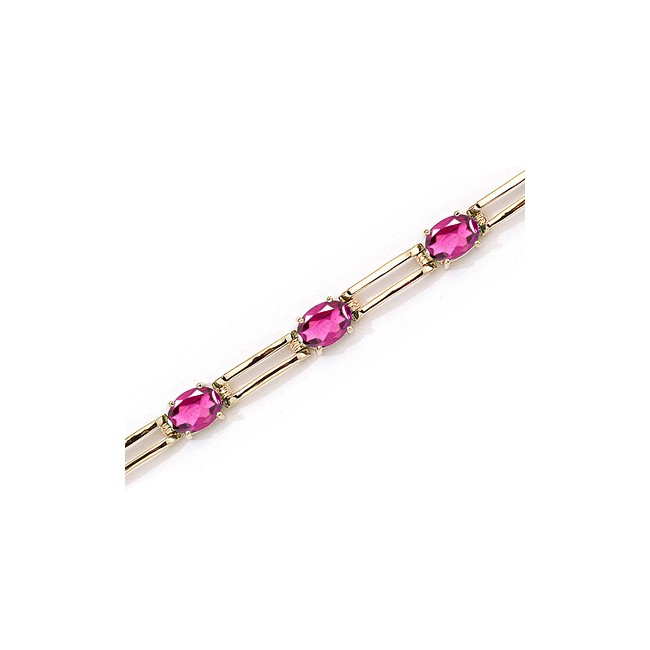 14K Yellow Gold Oval Pink Topaz Bracelet