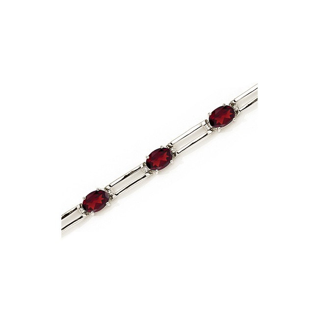 14K White Gold Oval Garnet Bracelet