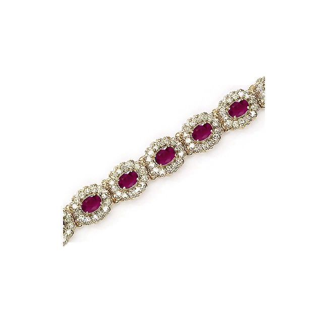 14K Yellow Gold Oval Ruby and Diamond Bracelet