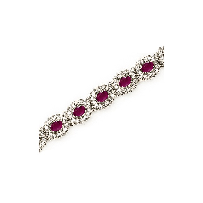 14K White Gold Oval Ruby and Diamond Bracelet