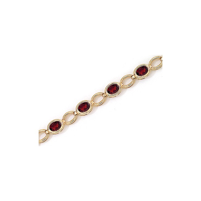 14K Yellow Gold Oval Garnet Bracelet