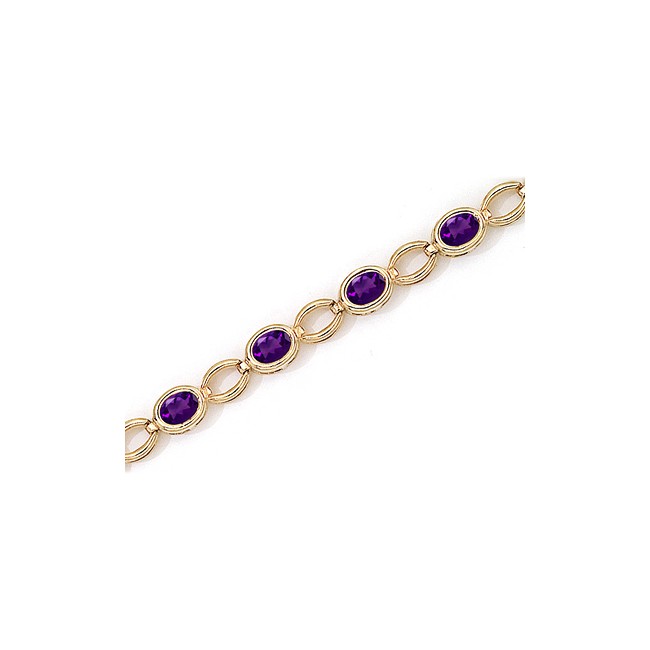 14K Yellow Gold Oval Amethyst Bracelet