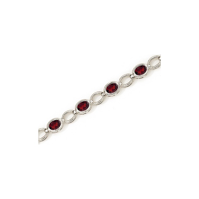 14K White Gold Oval Garnet Bracelet