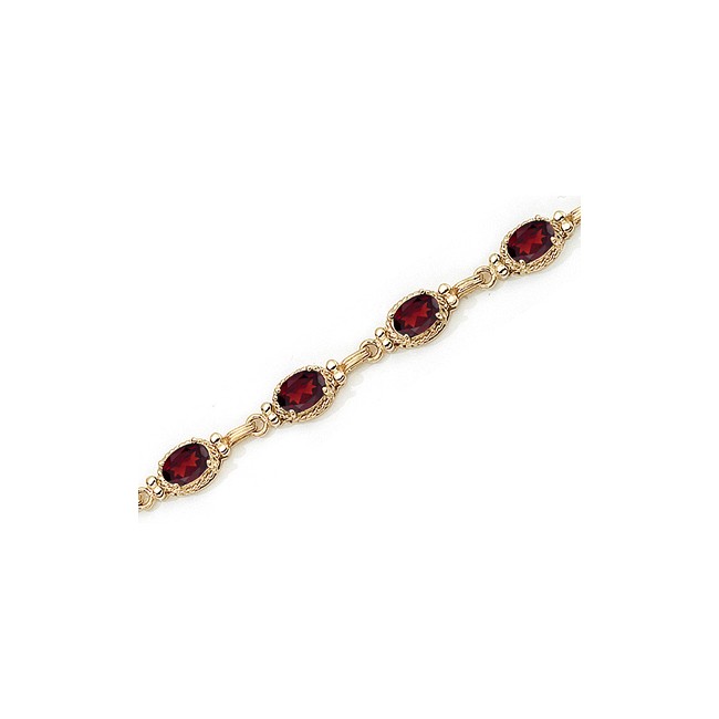 14K Yellow Gold Oval Garnet Bracelet