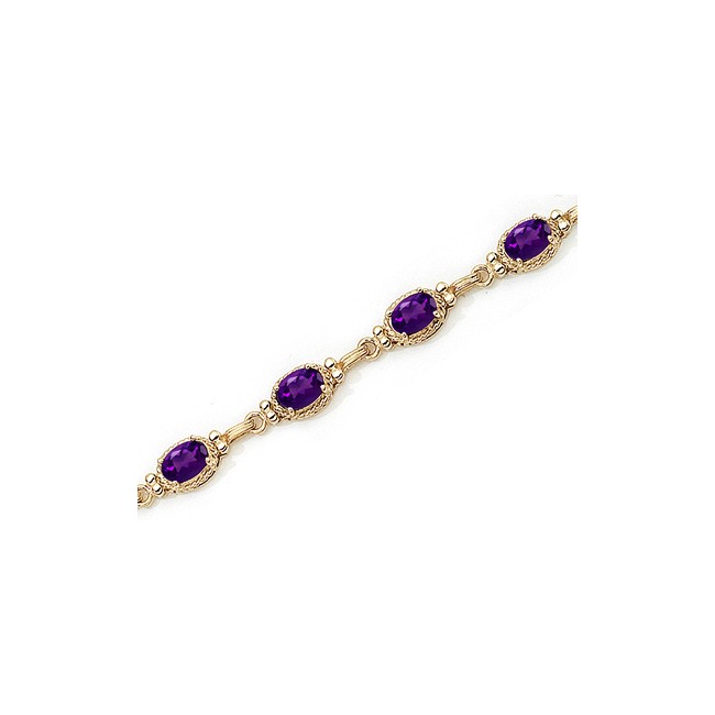 14K Yellow Gold Oval Amethyst Bracelet