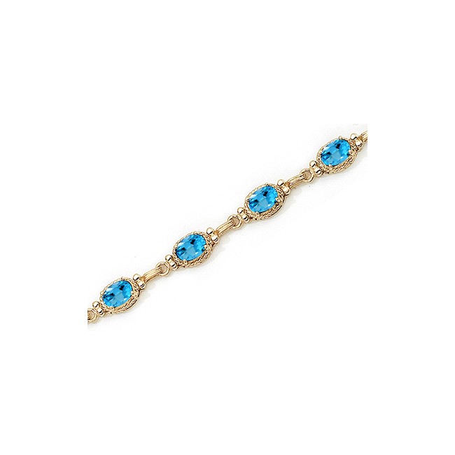 14K Yellow Gold Oval Blue Topaz Bracelet