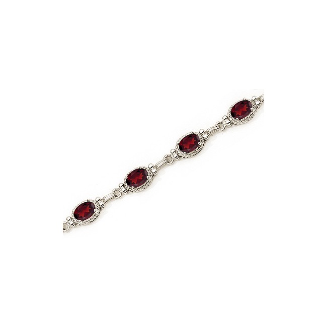 14K White Gold Oval Garnet Bracelet