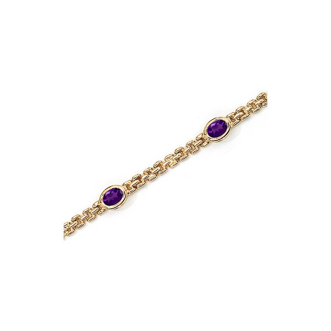 14K Yellow Gold Oval Amethyst Bracelet