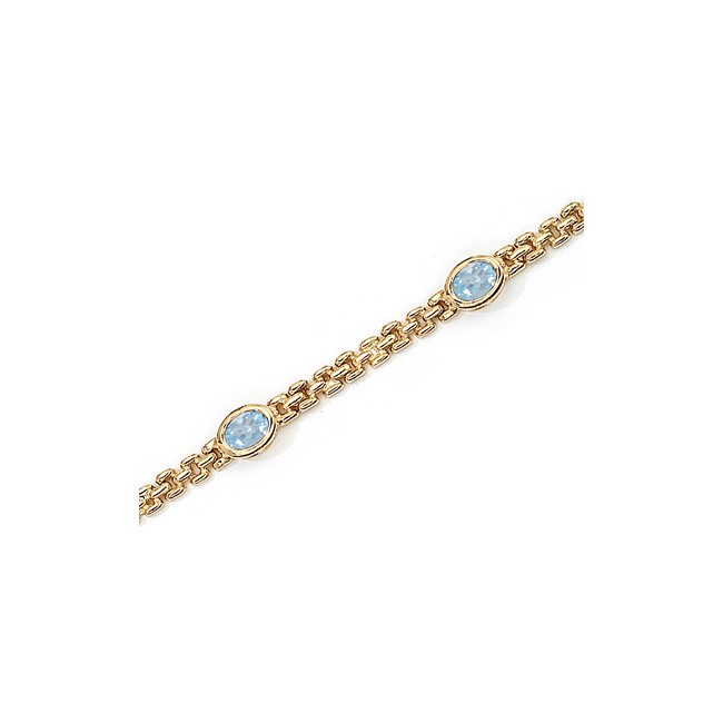 14K Yellow Gold Oval Aquamarine Bracelet