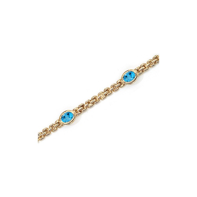 14K Yellow Gold Oval Blue Topaz Bracelet