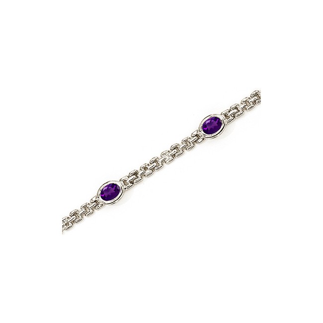 14K White Gold Oval Amethyst Bracelet