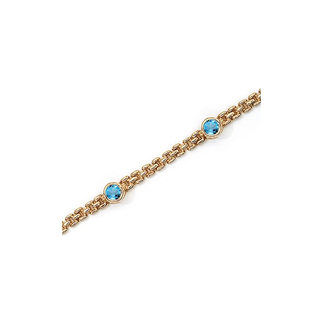 14K Yellow Gold Round Blue Topaz Bracelet