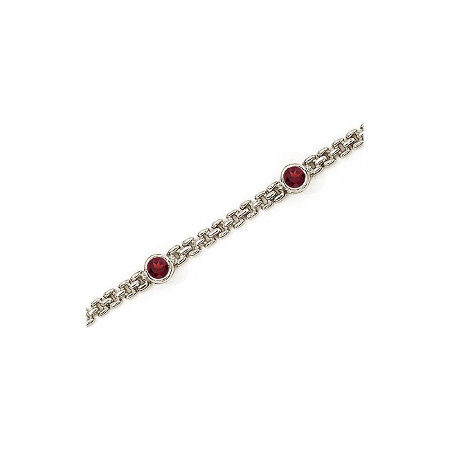 14K White Gold Round Garnet Bracelet