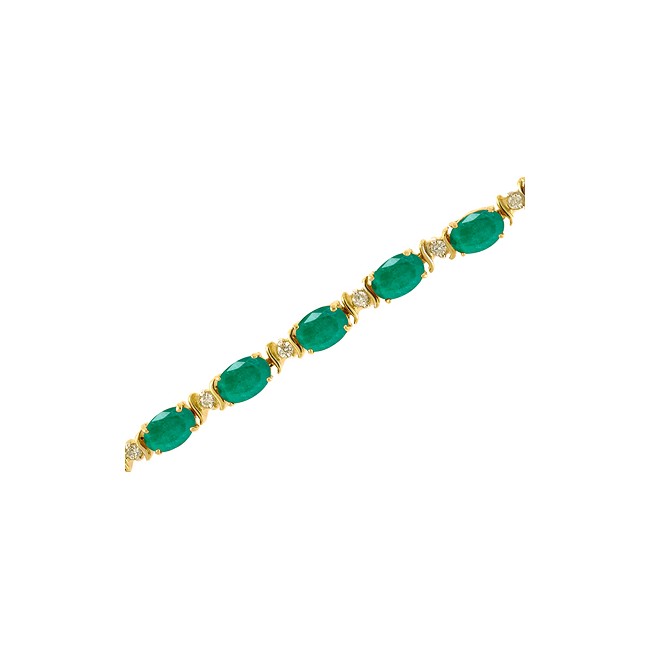 14K Yellow Gold Oval Emerald and Diamond Bracelet