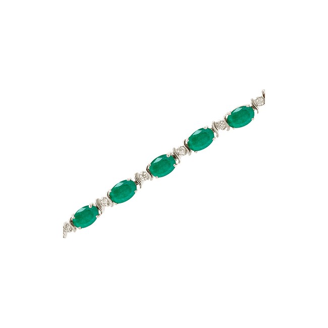 14K White Gold Oval Emerald and Diamond Bracelet