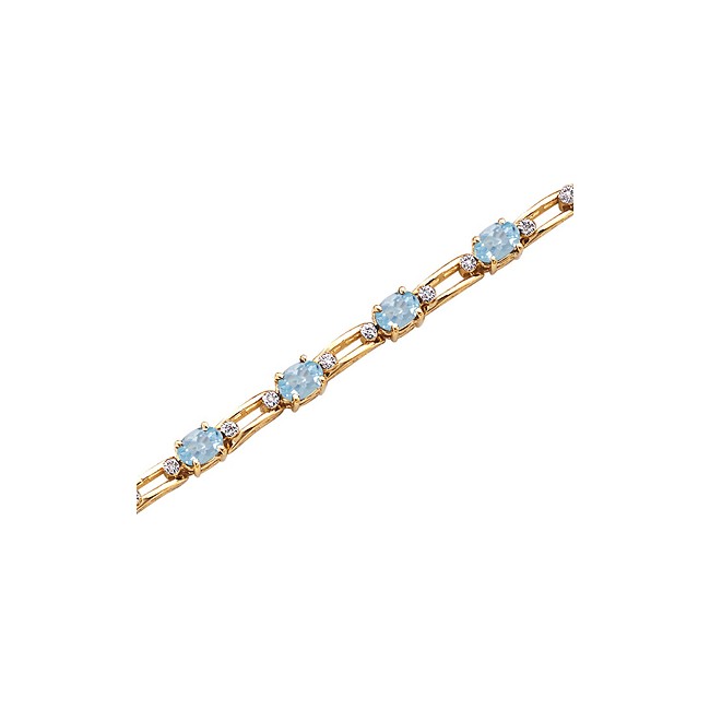 14K Yellow Gold Oval Aquamarine and Diamond Bracelet