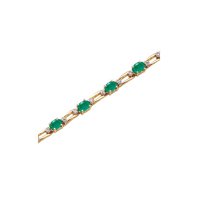 14K Yellow Gold Oval Emerald and Diamond Bracelet