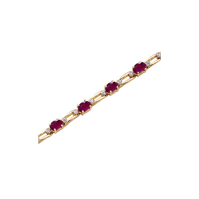 14K Yellow Gold Oval Ruby and Diamond Bracelet