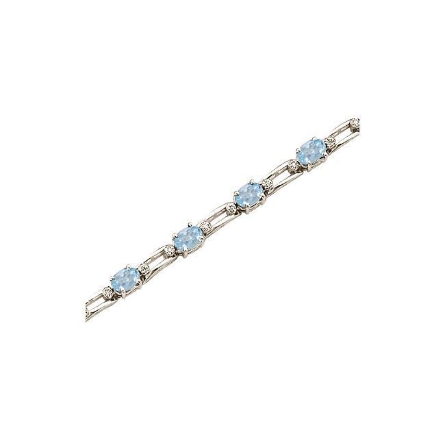 14K White Gold Oval Aquamarine and Diamond Bracelet