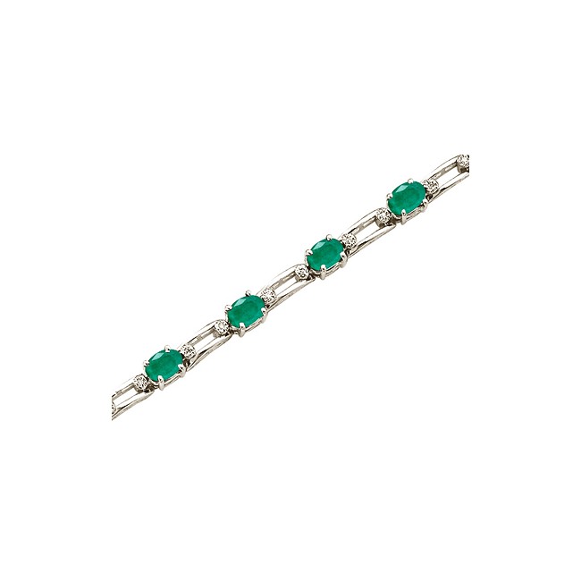 14K White Gold Oval Emerald and Diamond Bracelet