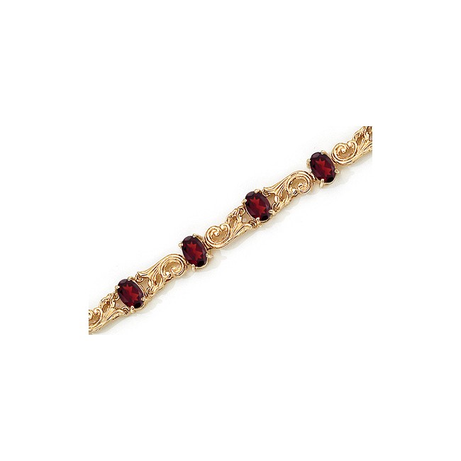 14K Yellow Gold Oval Garnet Bracelet