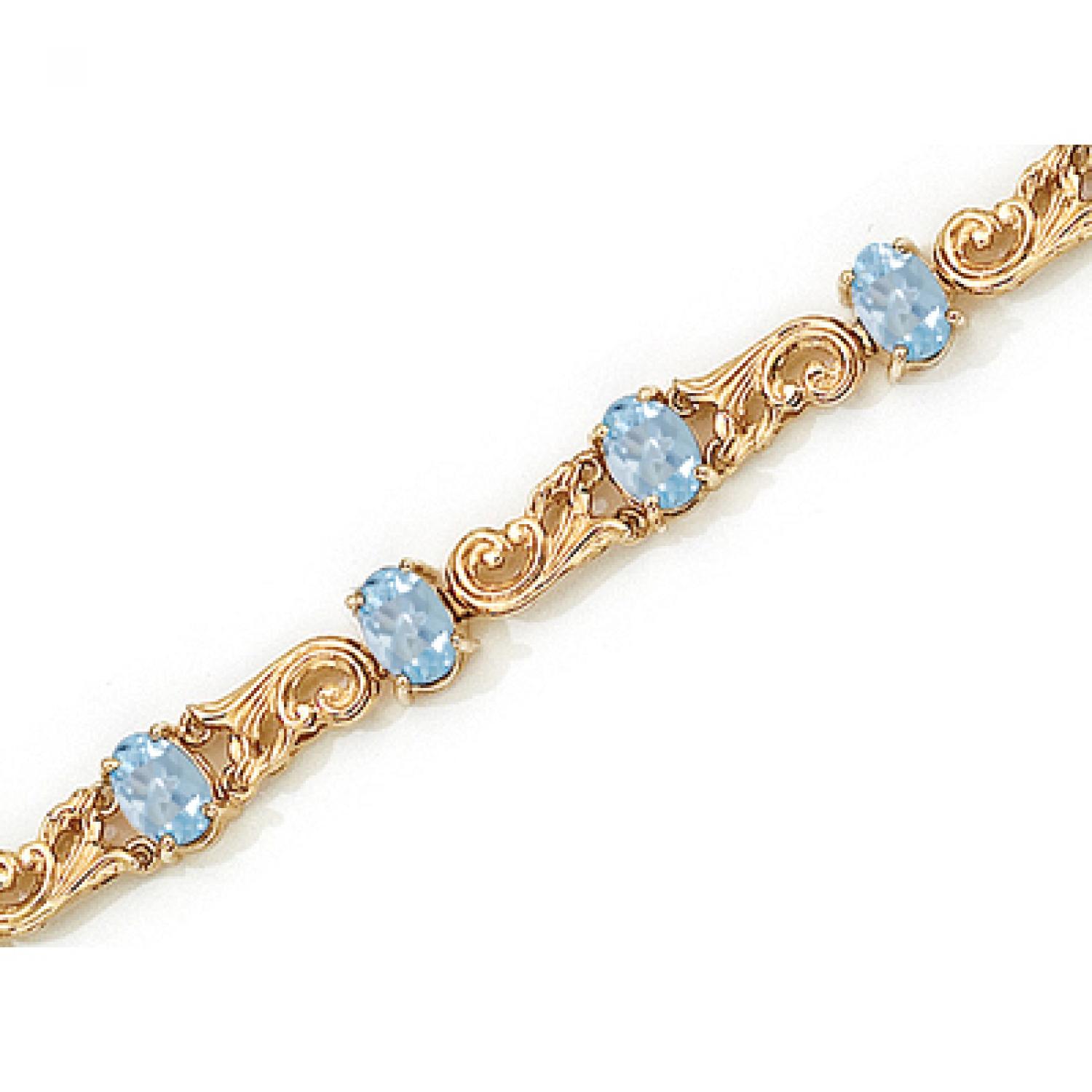 14K Yellow Gold Oval Aquamarine Bracelet