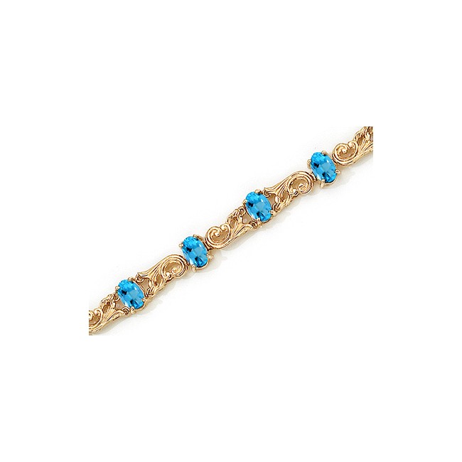 14K Yellow Gold Oval Blue Topaz Bracelet