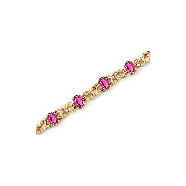 14K Yellow Gold Oval Pink Topaz Bracelet