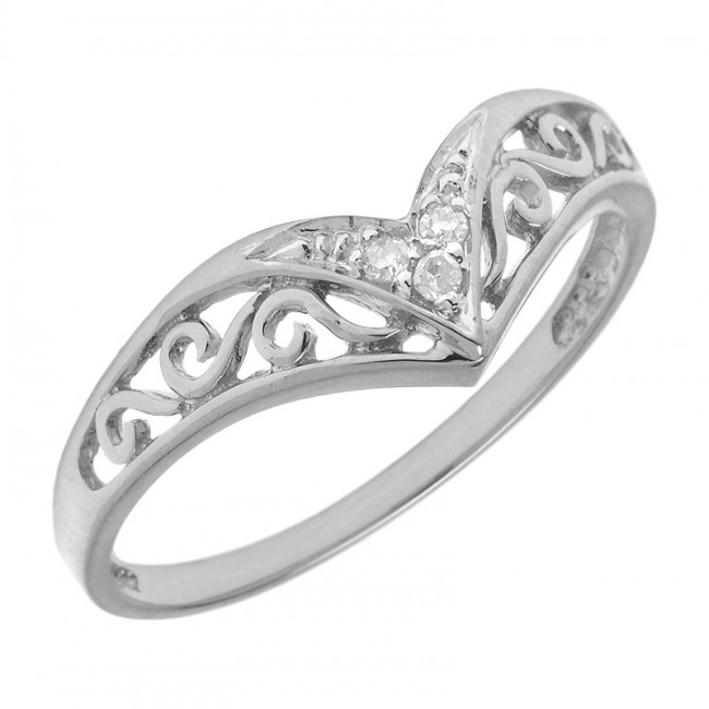 Sterling Silver Chevron Filagree Diamond Ring