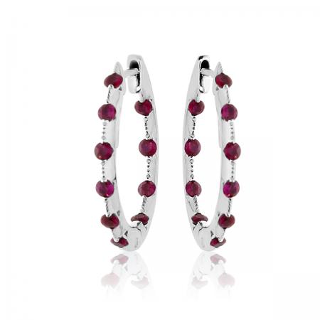 14K White Gold Tension Set Ruby Hoop Earrings