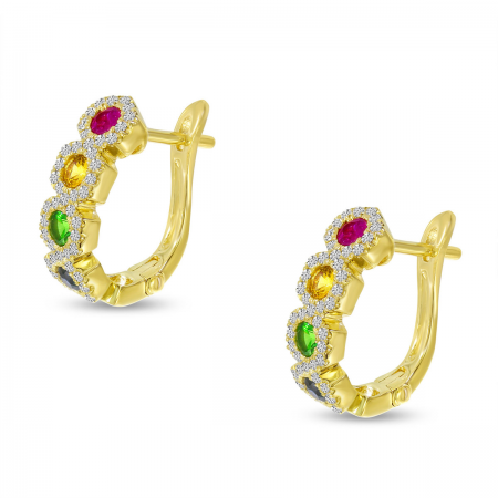 14K Yellow Gold Rainbow Sapphire Hexagon Earrings