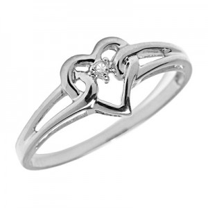 10K White Gold Diamond Heart Ring