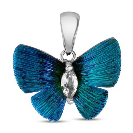 Titanium Blue Butterfly with 14K White Gold Bale and Marquise White Sapphire