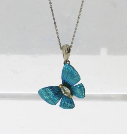 Titanium Blue Butterfly with 14K White Gold Bale and Marquise White Sapphire