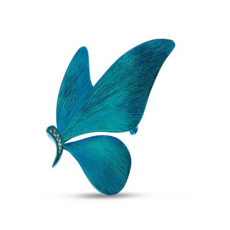 Titanium Turquoise Butterfly Brooch with White Sapphires