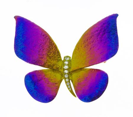 Titanium Ombre Butterfly Brooch with White Sapphires