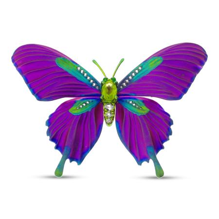 Titanium Matte Butterfly Brooch with Peridot and White Sapphire