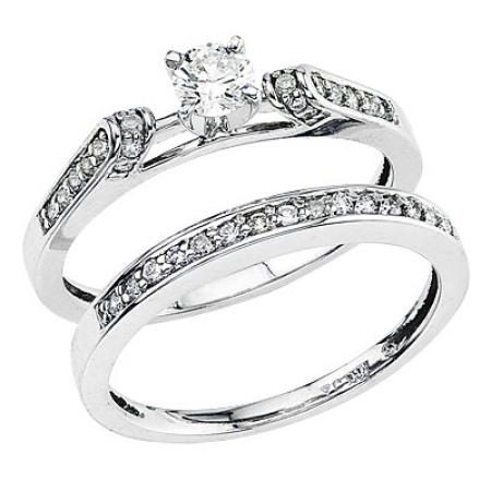 14K White Gold Qpid Bridal .50 Ct Diamond Ring Set