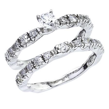 14K White Gold Qpid Bridal .85 Ct Diamond Ring Set