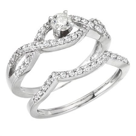 14K White Gold .52 Ct Qpid Bridal Ring Set