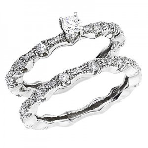 14K White Gold Qpid Fishtail Bridal .85 Ct Diamond Ring Set