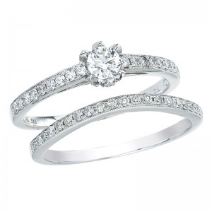 14K White Gold Qpid .60 Ct Diamond Bridal Ring Set