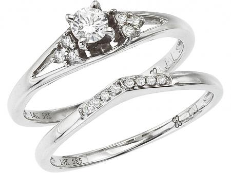 14K White Gold .32 Ct Diamond Qpid Bridal Ring Set