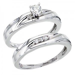 14K White Gold .25 Ct Qpid Basic Bridal Ring Set
