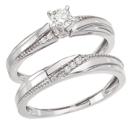 14K White Gold .22 Ct Qpid Bridal Ring Set
