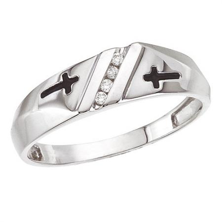 14K White Gold Qpid Gents Matching Bridal Cross Ring Band