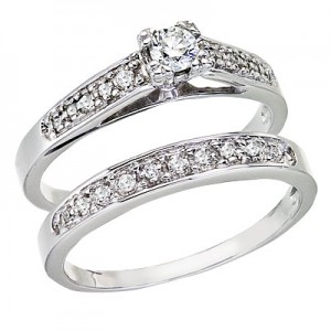 14K White Gold .33 Ct Princess Diamond Qpid Bridal Ring Set