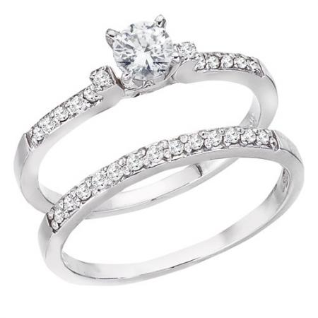 14K White Gold Qpid Bridal .50 Ct Diamond Ring Set