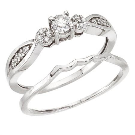 14K White Gold Qpid Bridal .26 Ct Diamond Ring Set