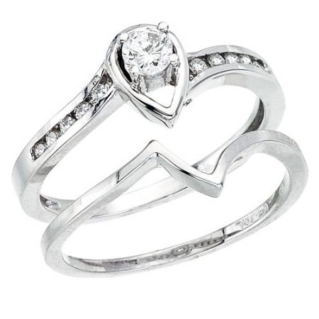 14K White Gold .25 Ct Qpid Bridal Pear Shape Ring Set